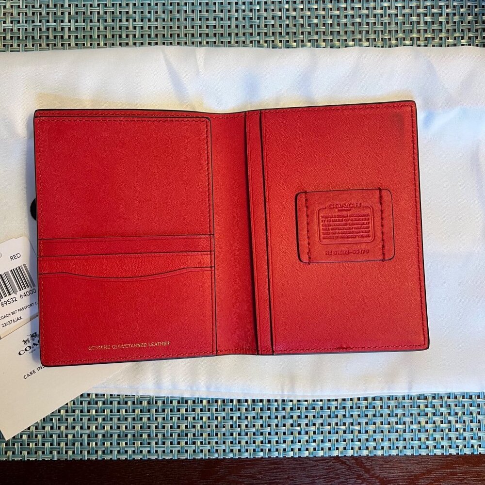 Coach Red Leather Passport Case with Triceratops - Picture 7 of 11